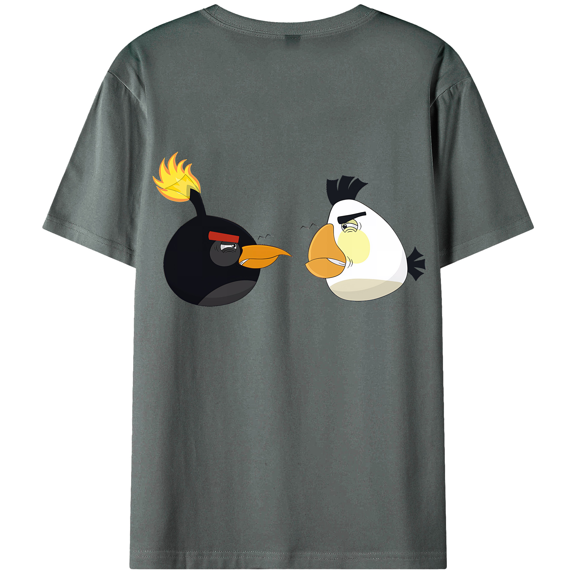 （画像用） Angry Birds アングリーバード 綿100％ メンズ半袖Tシャツ（バックプリント） 通気性